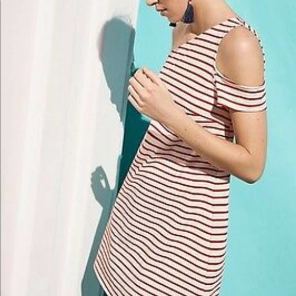 Maeve | Marketa Off Shoulder Red Striped Short Casual Dress Anthro size XS - Picture 2 of 6